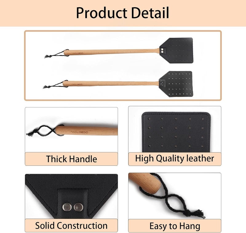DEBETOOL Fly Swatter - Long Hand Wood Fly Swatters with Hanging Rope, Heavy Duty Fly swatter for Home/Classroom/Office(Black) - Image 3